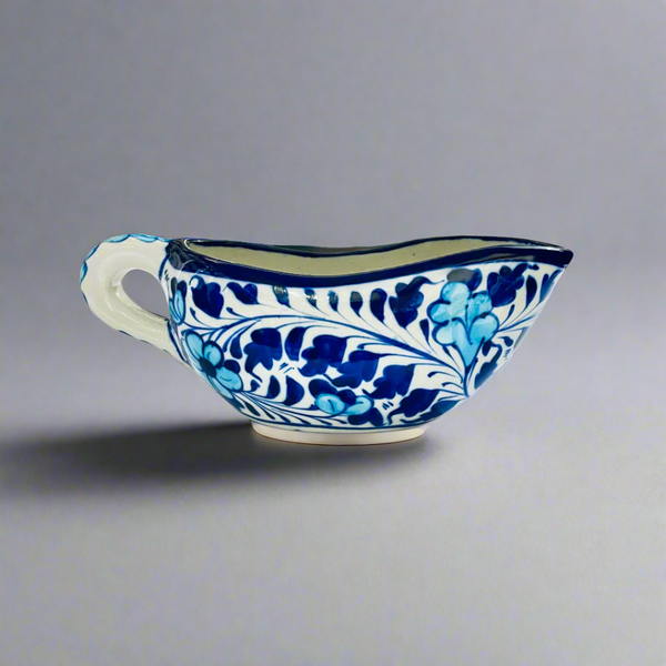 Elegant Hand-Painted Blue Pottery Sauce Boat